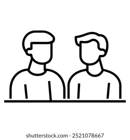 Two stylized figures facing each other in a minimalistic design.