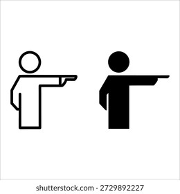 Two stylized figures one with a white circle head and one with a black circle head pointing at each other