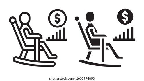 Two stylized figures seated in rocking chairs, representing financial success.