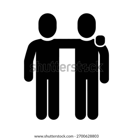 Two stylized figures standing together with one arm around the other