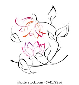 two stylized flower with leaves on white background