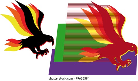 Two stylized flying eagles isolated.