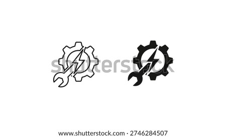 Two stylized gear icons with distinct design elements representing technology and mechanics.