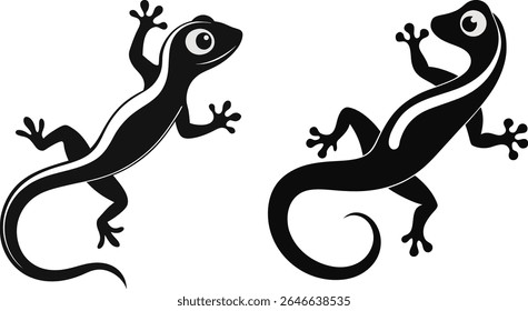 Two stylized gecko silhouettes, positioned side-by-side on a plain white background. vector