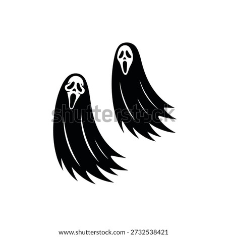 Two stylized ghost figures resembling the scream movie mask are shown