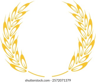 Two stylized golden wheat stalks elegantly forming a circular frame, providing ample copy space and symbolizing agriculture, harvest, and the essence of healthy food