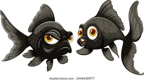 Two stylized goldfish with exaggerated facial expressions