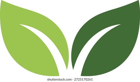 Dos hojas verdes estilizadas con acentos blancos sobre un fondo blanco hoja verde claro