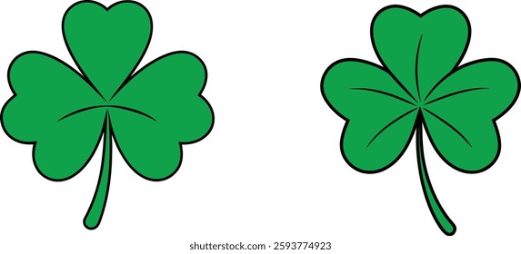 Two stylized green shamrock leaves isolated on a white background symbolizing luck, irish culture, and st. patrick's day.