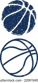 Dos estilizados iconos ilustrados de baloncesto a mano. Ilustraciones de vectores texturados y en bruto de un símbolo deportivo.