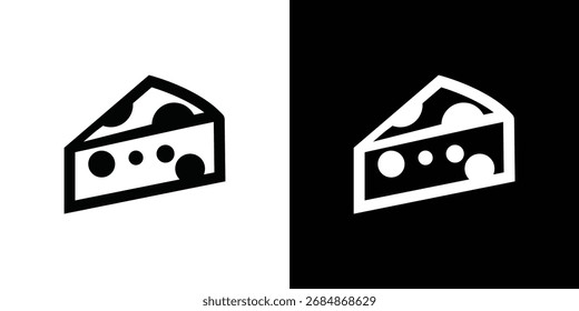 Two stylized, hand-drawn slices of cheese are shown side-by-side. One is a white outline on black, the other black on white.