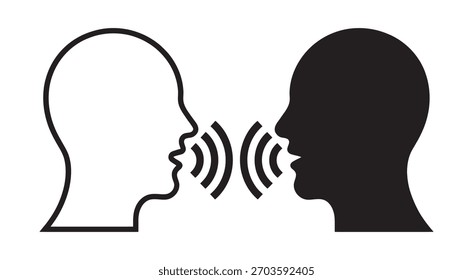 Dos cabezas estilizadas de perfil, una negra y otra blanca, que se comunican con las ondas de sonido entre ellas, aisladas en