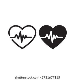 Dos iconos de corazón estilizados con líneas de pulso para temas de atención médica o amor