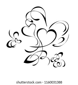 two stylized hearts with curls in black lines against a white background