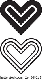 Two Stylized Hearts with Different Designs Featuring Solid Filling and Multiple Outlines for Valentine's Day or Love Theme