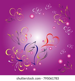 two stylized hearts on a pink background with flower pattern