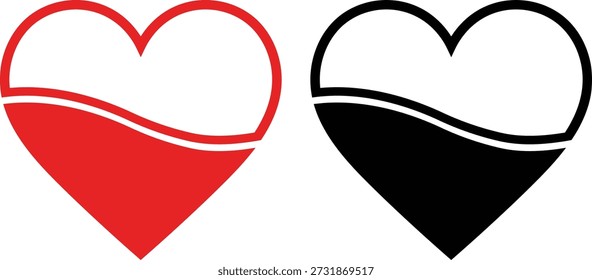 Dos corazones estilizados uno rojo uno negro con la onda blanca que llena el corazón rojo corazón negro
