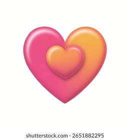 Two stylized hearts, one in vibrant pink and the other in warm orange, are intricately nested together.