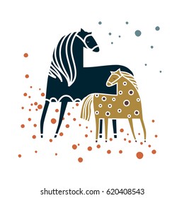 Two stylized horses.
