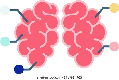 Two stylized human brains with connections, symbolizing networking or thinking process. Cognitive and mental health concept vector illustration.