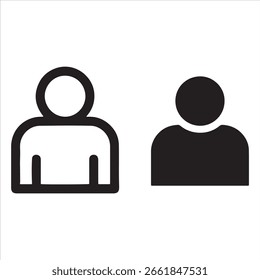 Two stylized human figures presented side by side, one outlined and one solid.