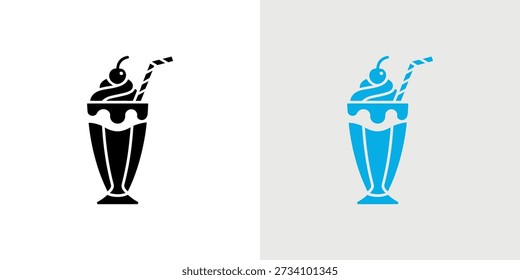Zwei stilisierte Eisbecher-Symbole, ein schwarzes und ein blaues, nebeneinander dargestellt.