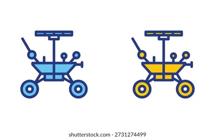 Dos iconos estilizados de un rover de Marte, uno azul y otro amarillo, sobre un fondo blanco. Los rovers están representados con ruedas, un panel solar e instrumentos científicos.