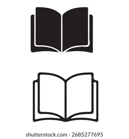 Two stylized icons of an open book, one solid black and one outlined in black on a white background.
