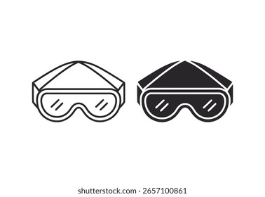 Zwei stilisierte Symbole der Schutzbrille, eine skizziert und die andere solide schwarz, die Sicherheit und Vision.