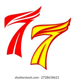 Two stylized illustrations of the number seven with a modern and dynamic flying design, perfect for logo creation and design elements.
