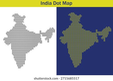 Dos mapas de puntos estilizados de la India aislados sobre fondo transparente con fondos blancos y azules