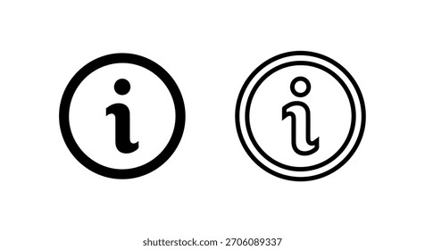 Dois ícones de informação estilizados, um sólido e outro com contorno, apresentados lado a lado, em um fundo branco.