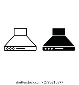 Two stylized kitchen range hoods depicted in black and white outline with transparent background showing front view details