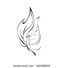 two stylized leaves in black lines on a white background