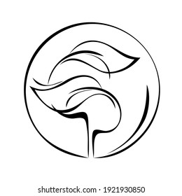 zwei stilisierte Blätter in einem Kreis in schwarzen Linien auf weißem Hintergrund. Logo