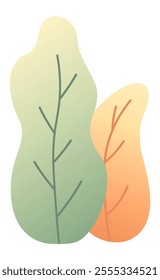 Two stylized leaves, one green and one orange, symbolize the transition between seasons, suggesting growth, change, and the cyclical nature of life
