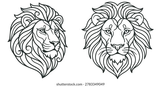 Two stylized lion heads
