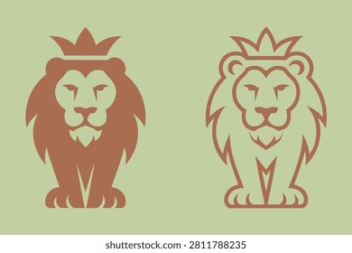 Two stylized lions wearing crowns on light green background