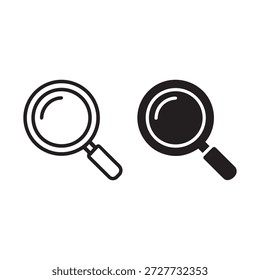 Two stylized magnifying glasses with circular lenses in flat design isolated on white