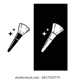 Two stylized makeup brushes depicted with a sparkling star effect beside each one isolated on transparent background