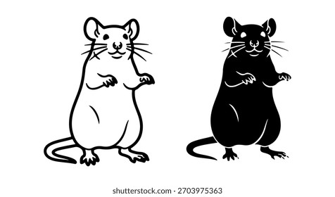 Zwei stilisierte Mäuse, eine schwarze und eine weiße, stehen aufrecht in einem spielerischen, illustrativen Stil auf weißem Hintergrund.