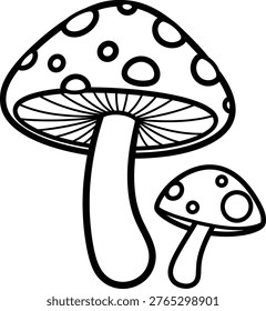 Two Stylized Mushrooms – Thick Outline Uncolored Art