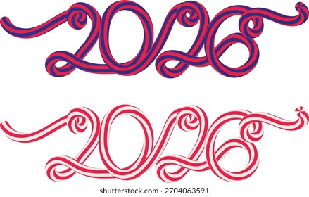 Two stylized numbers 2026 in purple and pink isolated on transparent background