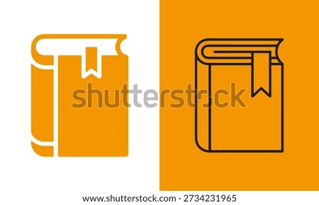 Two stylized orange book icons, one filled and one outlined, with bookmarks displayed side-by-side.