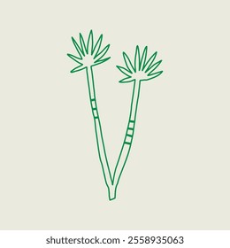 Two stylized palm trees in green hand drawn style on light background