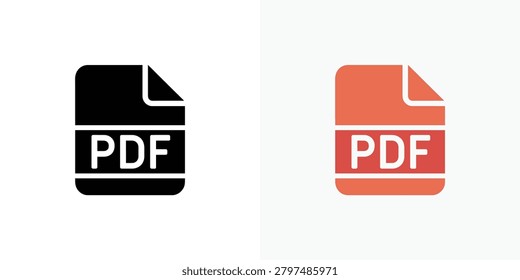 Two stylized PDF icons in black and white contrast showing document corner fold design for digital and print media use