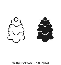 Dos iconos estilizados del árbol de pino, contorno y relleno sólido, aislados en