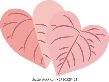 Dos hojas estilizadas en forma de corazón rosa se superponen entre sí con detalles de venas visibles.