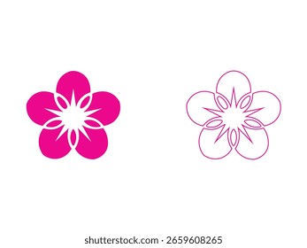 Duas flores estilizadas de ameixa, uma cor-de-rosa, um contorno