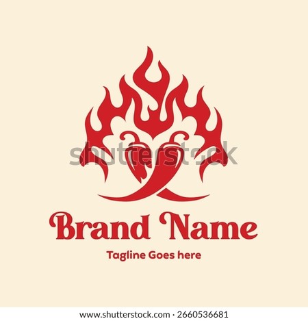 Two stylized red chili peppers crossed with vibrant flame design.